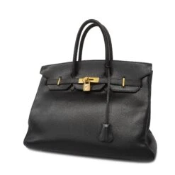 ELADY HERMESAuth Birkin 35 C Stamp Women's Ardennes Leather Handbag Black
