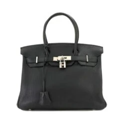 ELADY HERMES Birkin 30 Handbag Fjord Black L Engraved Silver Hardware