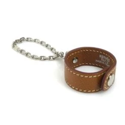 ELADY HERMES Charm Glove Holder Leather Metal Brown Silver Men's Women's E58640f