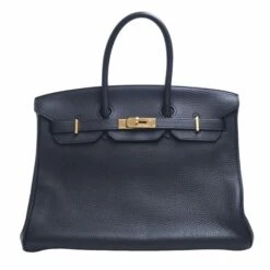 ELADY HERMES Taurillon Clemence Birkin 35 Handbag Black Ladies
