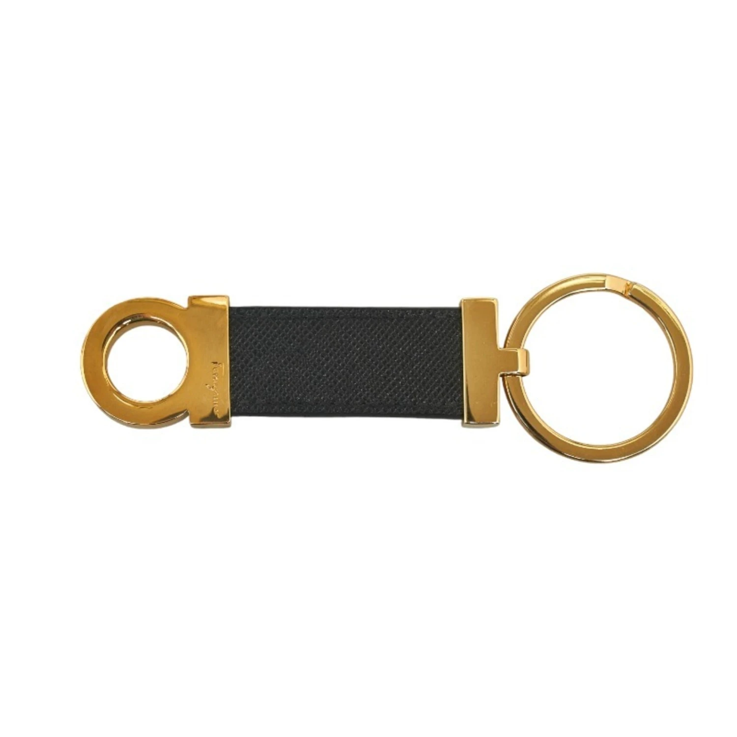 ELADY SALVATORE FERRAGAMO Gancini Keychain Key Ring JI-22 Gold Black Plated Leather Ladies 4 ELADY SALVATORE FERRAGAMO Gancini Keychain Key Ring JI-22 Gold Black Plated Leather Ladies - Image 2
