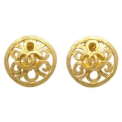 AMORE Vintage CHANEL★ Button Earrings Clip-On Gold 95P AK35542k