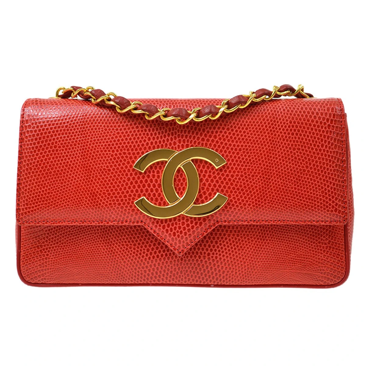 AMORE Vintage CHANEL 1989-1991 Red Lizard Pushlock Pointed Flap Bag 41311 14 AMORE Vintage CHANEL 1989-1991 Red Lizard Pushlock Pointed Flap Bag 41311 - Image 12