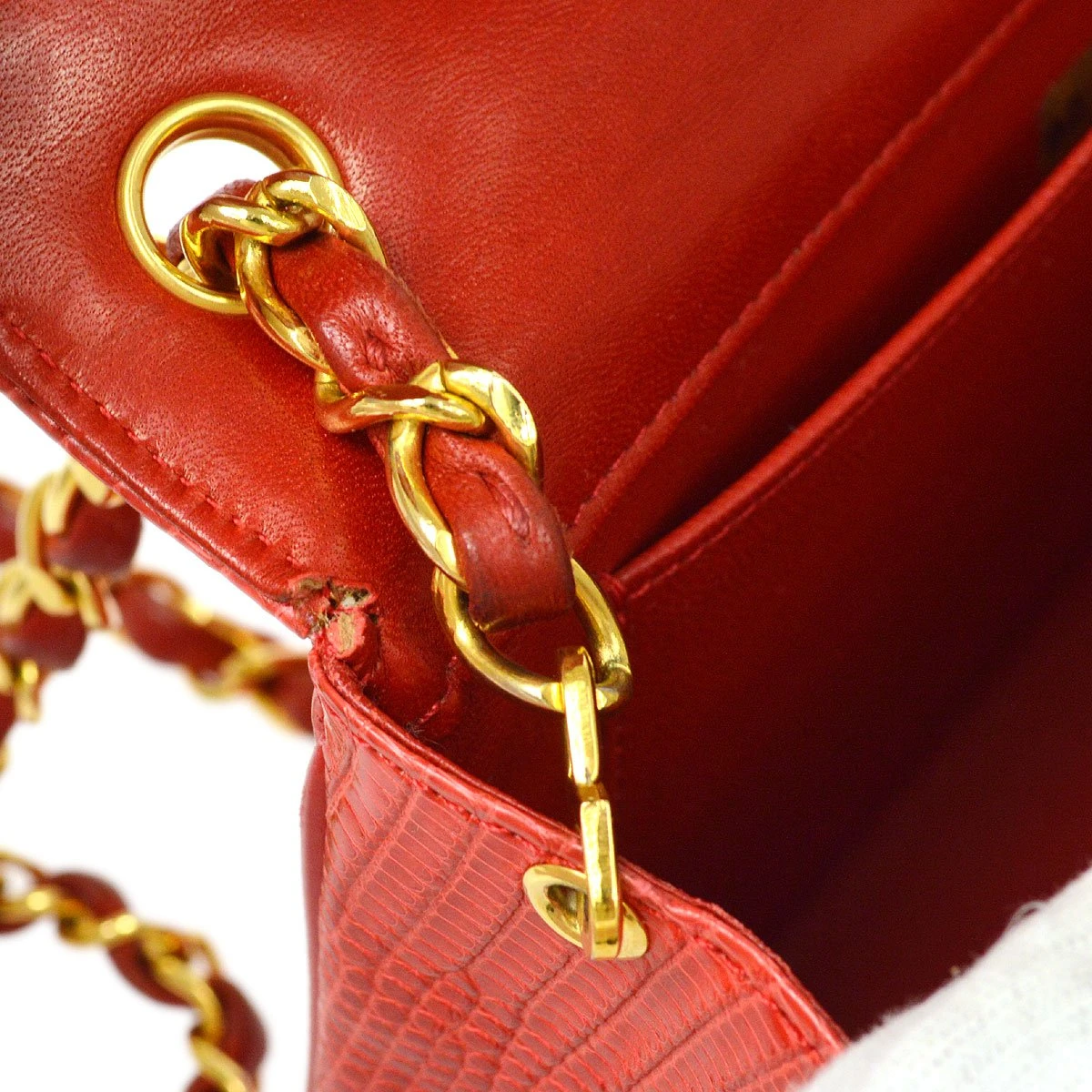 AMORE Vintage CHANEL 1989-1991 Red Lizard Pushlock Pointed Flap Bag 41311 13 AMORE Vintage CHANEL 1989-1991 Red Lizard Pushlock Pointed Flap Bag 41311 - Image 11