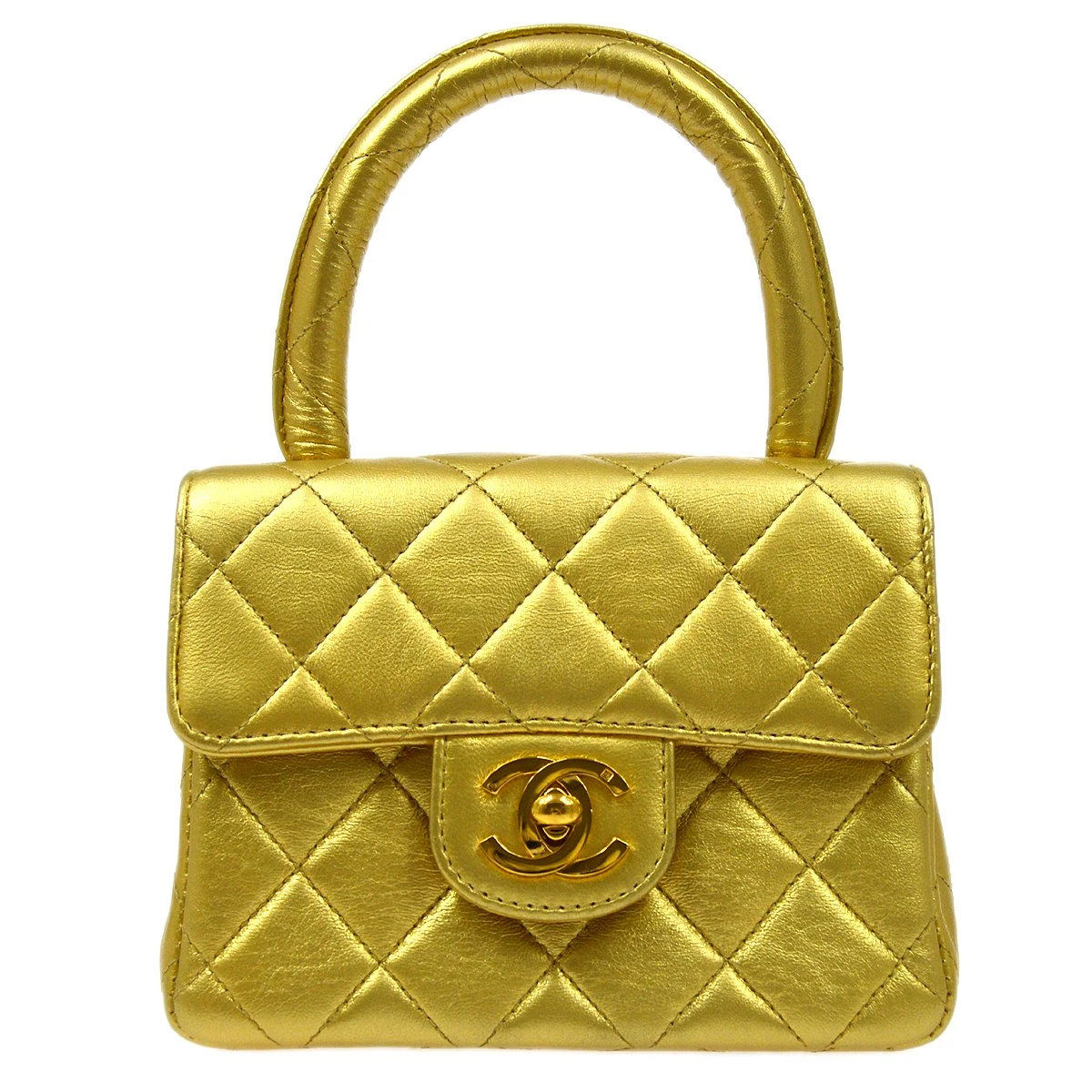 AMORE Vintage CHANEL Classic Flap Micro Mini Hand Bag Gold Lambskin 80588 3 AMORE Vintage CHANEL Classic Flap Micro Mini Hand Bag Gold Lambskin 80588