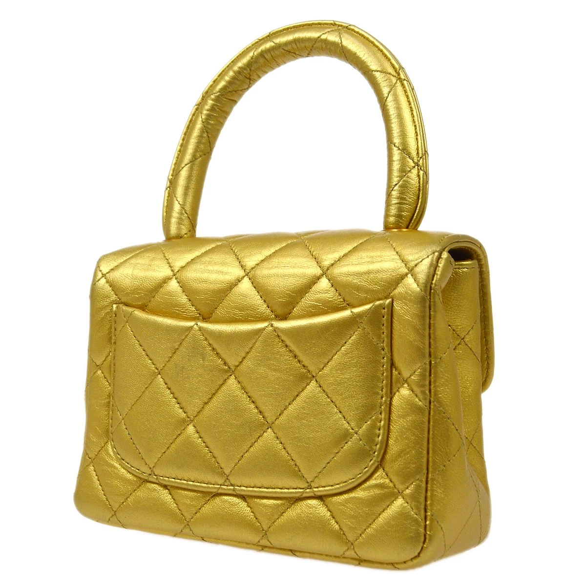 AMORE Vintage CHANEL Classic Flap Micro Mini Hand Bag Gold Lambskin 80588 14 AMORE Vintage CHANEL Classic Flap Micro Mini Hand Bag Gold Lambskin 80588 - Image 12