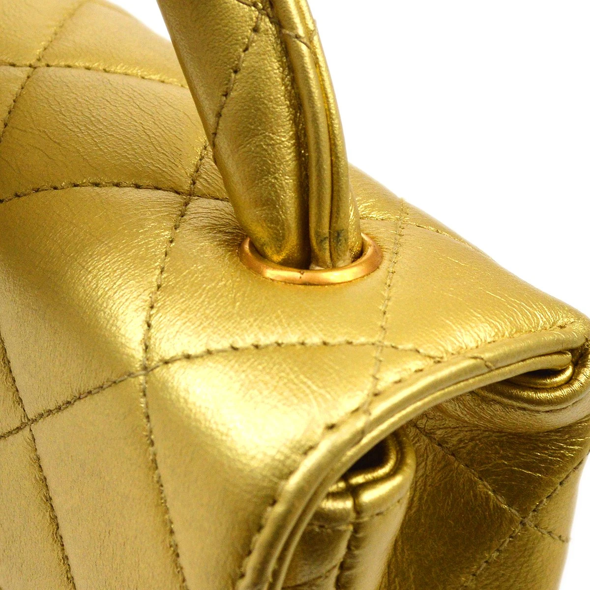 AMORE Vintage CHANEL Classic Flap Micro Mini Hand Bag Gold Lambskin 80588 7 AMORE Vintage CHANEL Classic Flap Micro Mini Hand Bag Gold Lambskin 80588 - Image 5