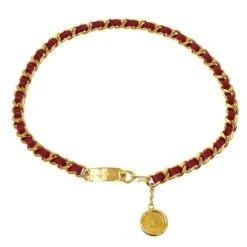 AMORE Vintage CHANEL★ Medallion Charm Gold Chain Belt Red Small Good 71643