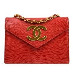 AMORE Vintage CHANEL 1989-1991 Red Lizard Letter Flap Bag 20633