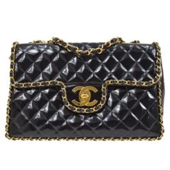 AMORE Vintage CHANEL * 1994-1996 Chain Around Classic Flap Maxi Black Patent Leather 21661