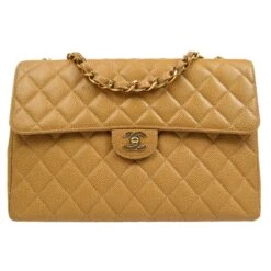 AMORE Vintage CHANEL 2000-2001 Beige Caviar Classic Flap Jumbo 43271