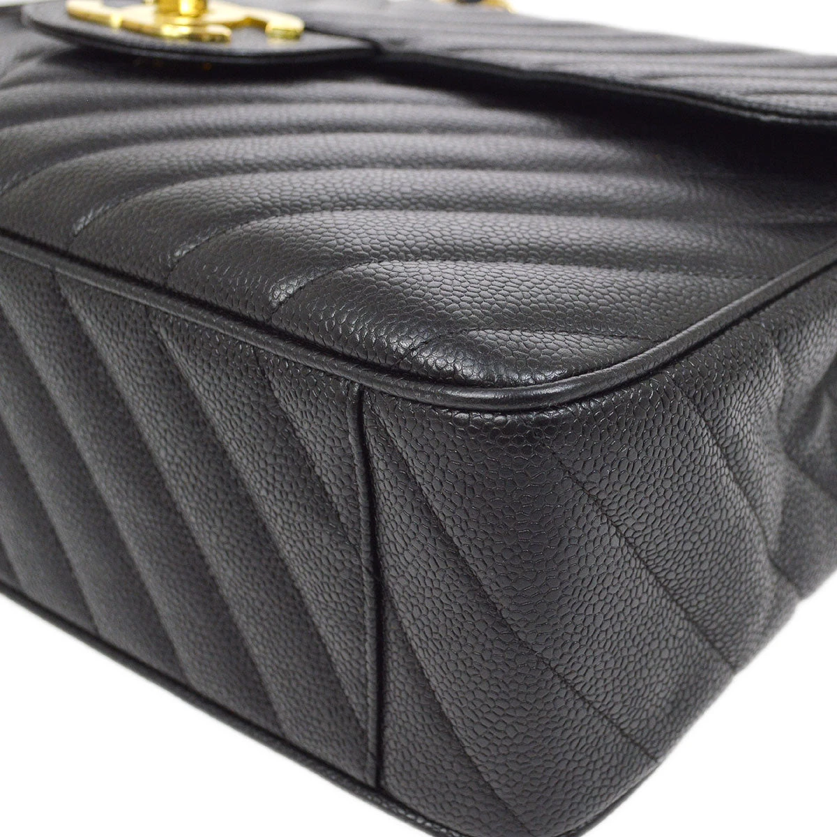 AMORE Vintage CHANEL 1991-1994 Black Caviar Chevron Classic Flap Bag Maxi AK37964d 6 AMORE Vintage CHANEL 1991-1994 Black Caviar Chevron Classic Flap Bag Maxi AK37964d - Image 4