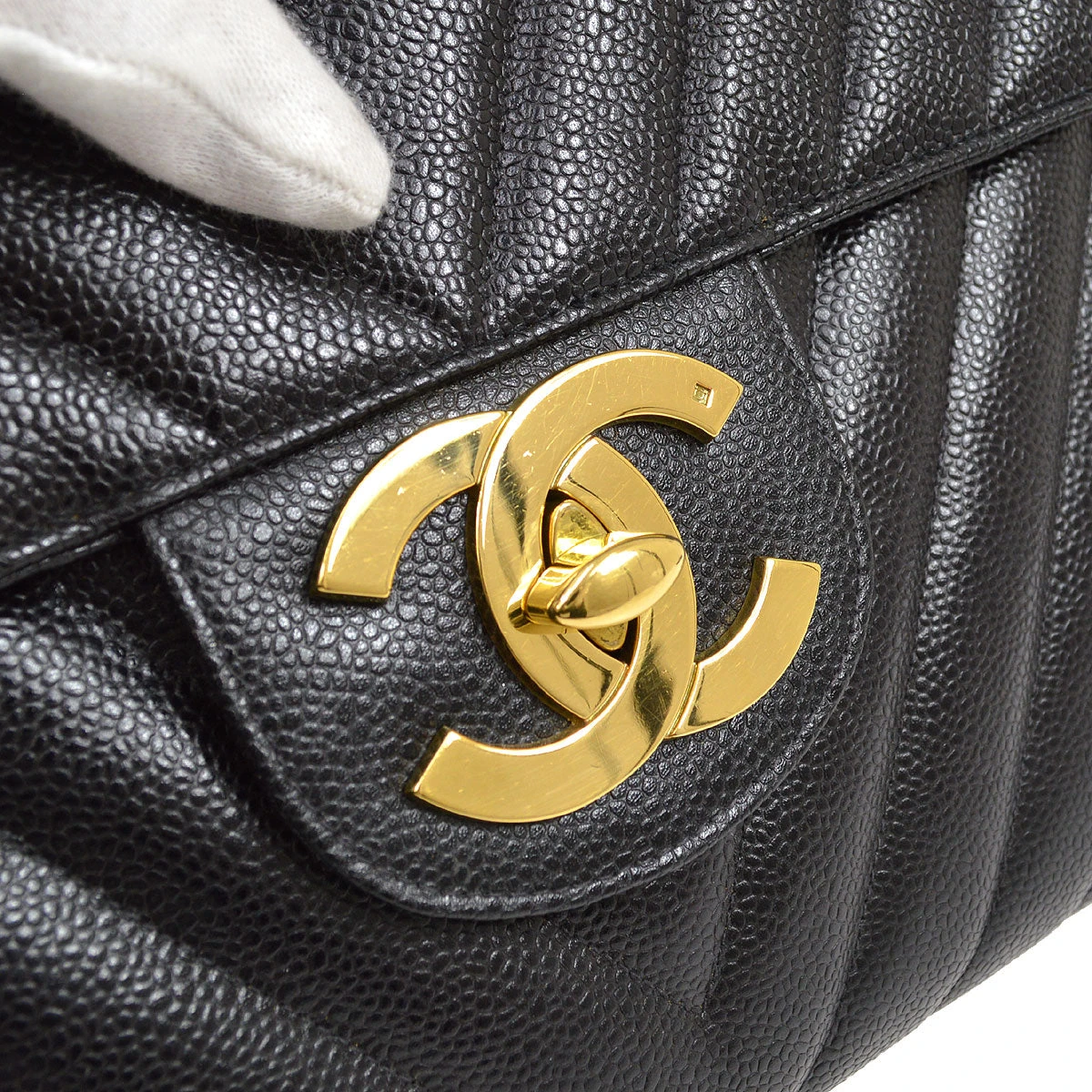 AMORE Vintage CHANEL 1991-1994 Black Caviar Chevron Classic Flap Bag Maxi AK37964d 18 AMORE Vintage CHANEL 1991-1994 Black Caviar Chevron Classic Flap Bag Maxi AK37964d - Image 16