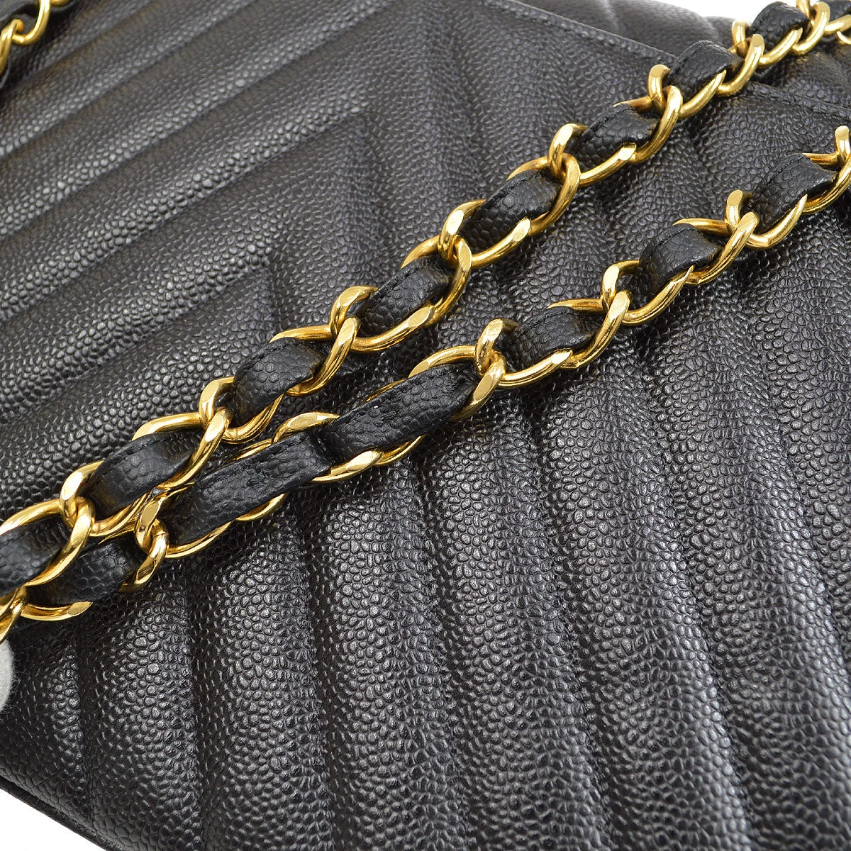 AMORE Vintage CHANEL 1991-1994 Black Caviar Chevron Classic Flap Bag Maxi AK37964d 8 AMORE Vintage CHANEL 1991-1994 Black Caviar Chevron Classic Flap Bag Maxi AK37964d - Image 6