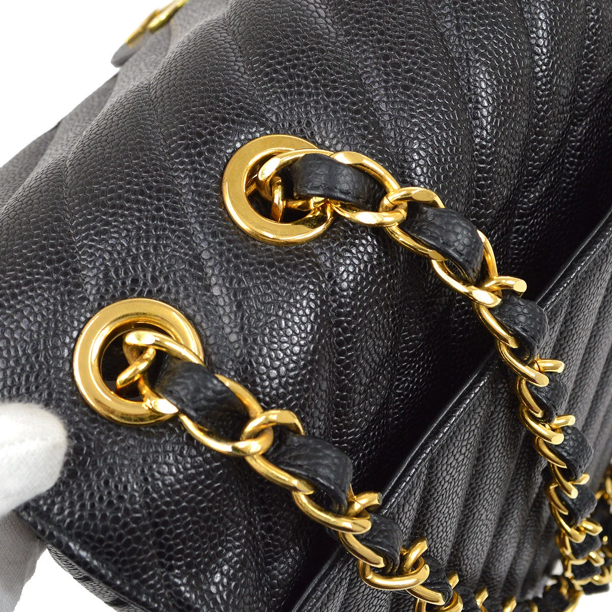 AMORE Vintage CHANEL 1991-1994 Black Caviar Chevron Classic Flap Bag Maxi AK37964d 20 AMORE Vintage CHANEL 1991-1994 Black Caviar Chevron Classic Flap Bag Maxi AK37964d - Image 18