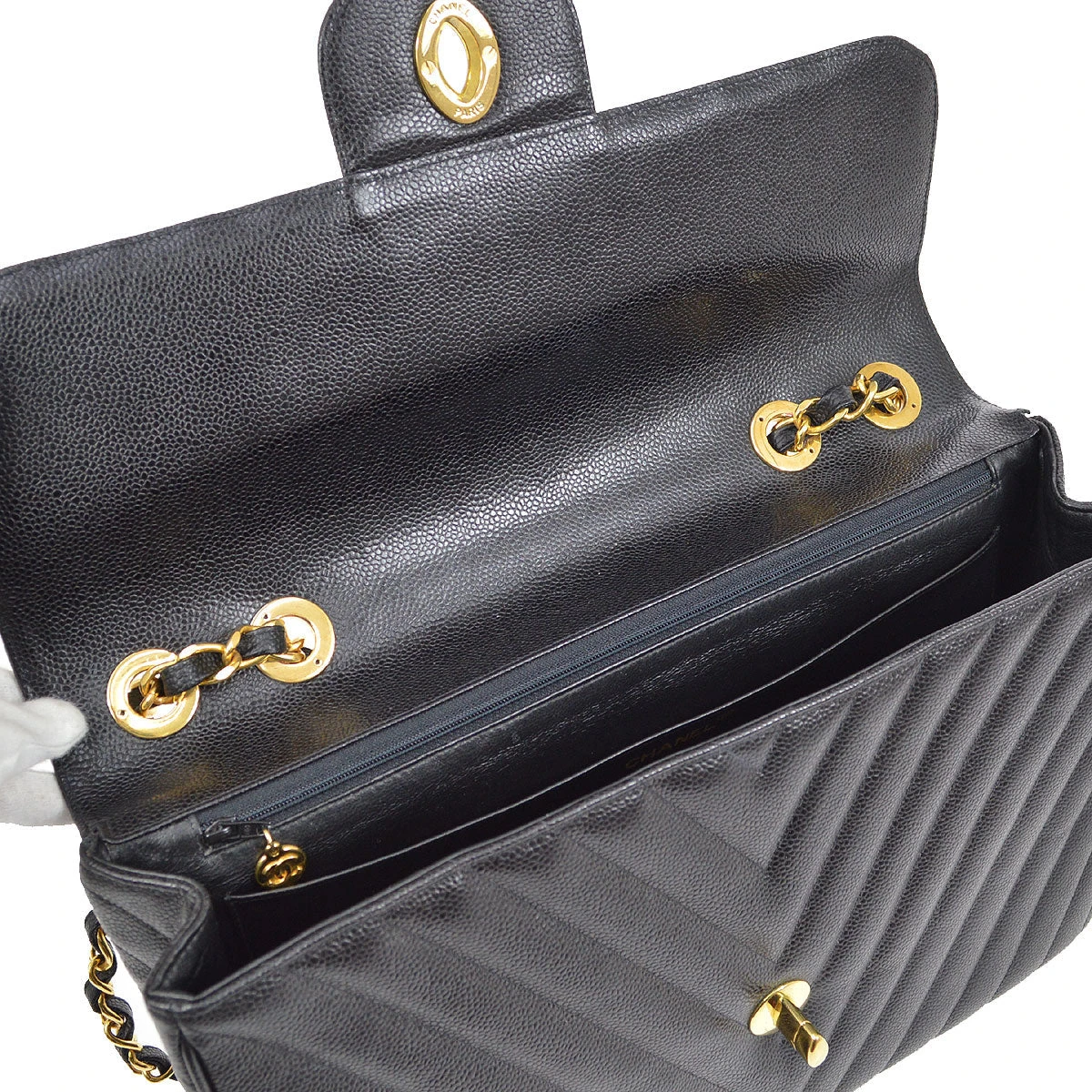 AMORE Vintage CHANEL 1991-1994 Black Caviar Chevron Classic Flap Bag Maxi AK37964d 10 AMORE Vintage CHANEL 1991-1994 Black Caviar Chevron Classic Flap Bag Maxi AK37964d - Image 8