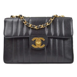 AMORE Vintage CHANEL 1991-1994 Black Caviar Vertical Classic Flap Jumbo 14367