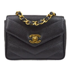 AMORE Vintage CHANEL 1994-1996 Chevron Letter Flap Mini Black Caviar 63355