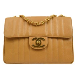 AMORE Vintage CHANEL 1994-1996 Vertical Classic Flap Jumbo Beige Caviar 53759
