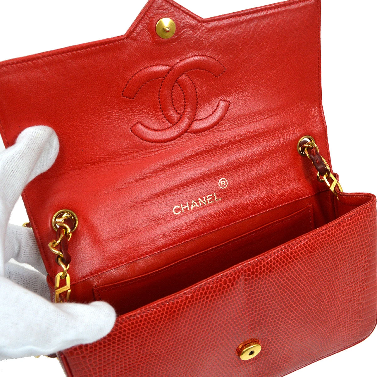 AMORE Vintage CHANEL 1986-1988 Big CC Pointed Flap Mini Red Lizard 45000 9 AMORE Vintage CHANEL 1986-1988 Big CC Pointed Flap Mini Red Lizard 45000 - Image 7