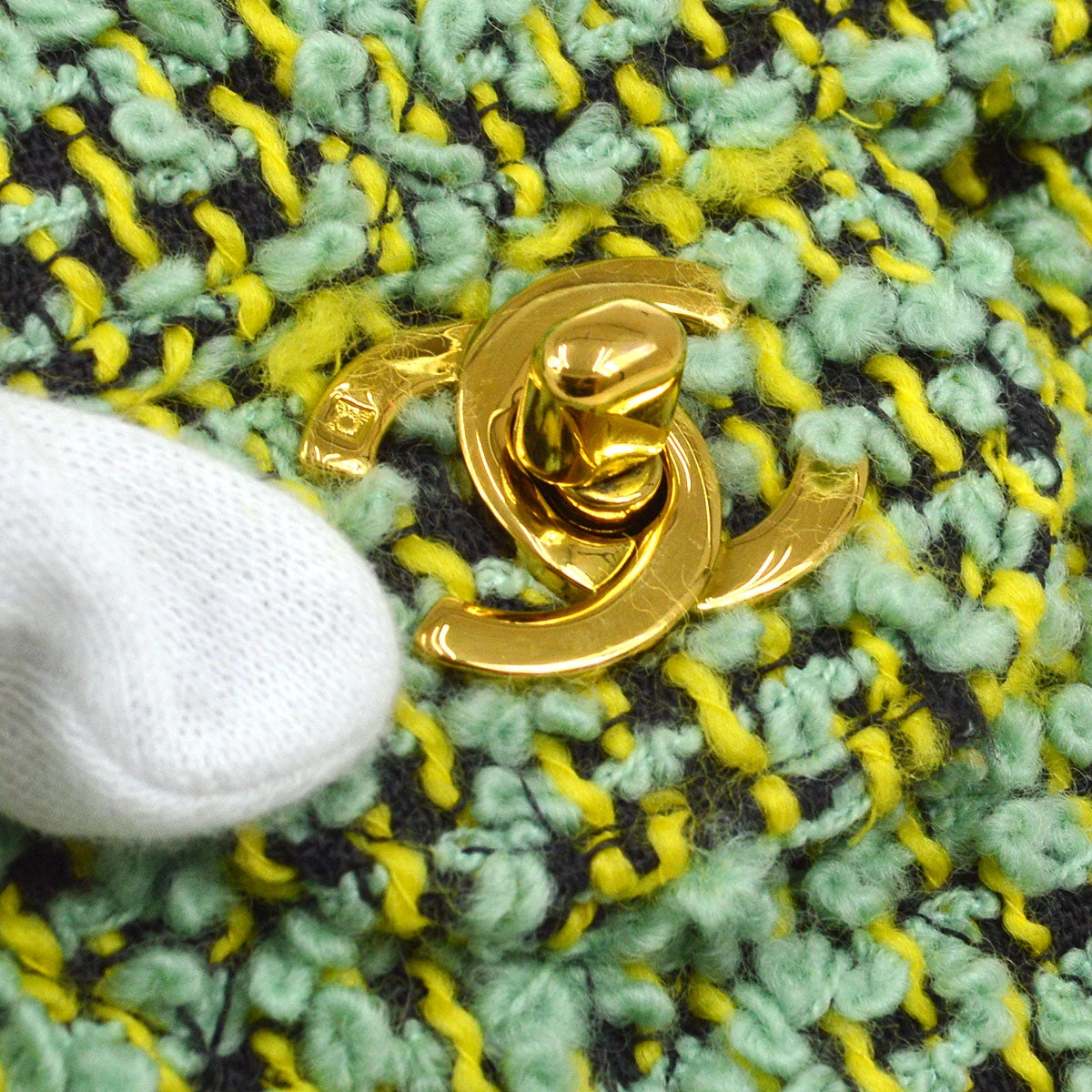 AMORE Vintage CHANEL * 1994 Classic Flap Handbag Medium Green Tweed 54084 6 AMORE Vintage CHANEL * 1994 Classic Flap Handbag Medium Green Tweed 54084 - Image 4