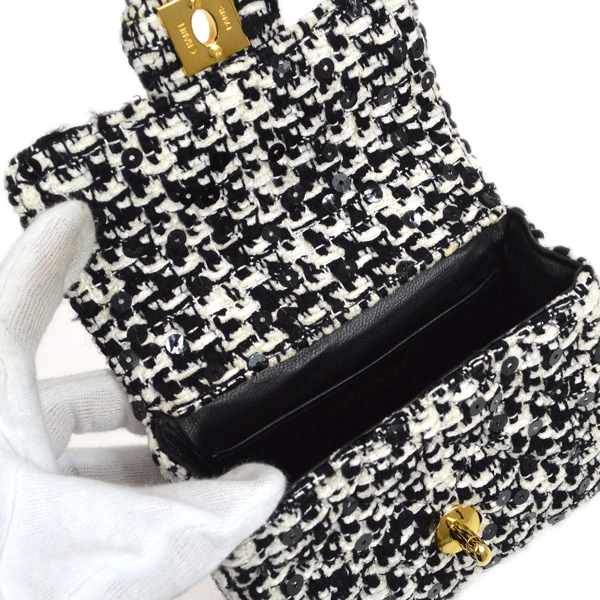 AMORE Vintage CHANEL * 1991-1994 Classic Flap Handbag Micro Tweed 24812 10 AMORE Vintage CHANEL * 1991-1994 Classic Flap Handbag Micro Tweed 24812 - Image 8