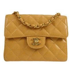 AMORE Vintage CHANEL * 2003-2004 Classic Square Flap Mini 17 Beige Caviar 27455