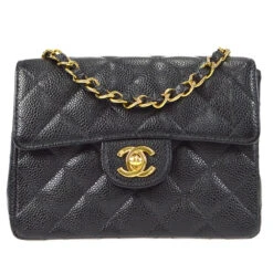 AMORE Vintage CHANEL Classic Flap Mini Square Chain Shoulder Bag Black Caviar 18176