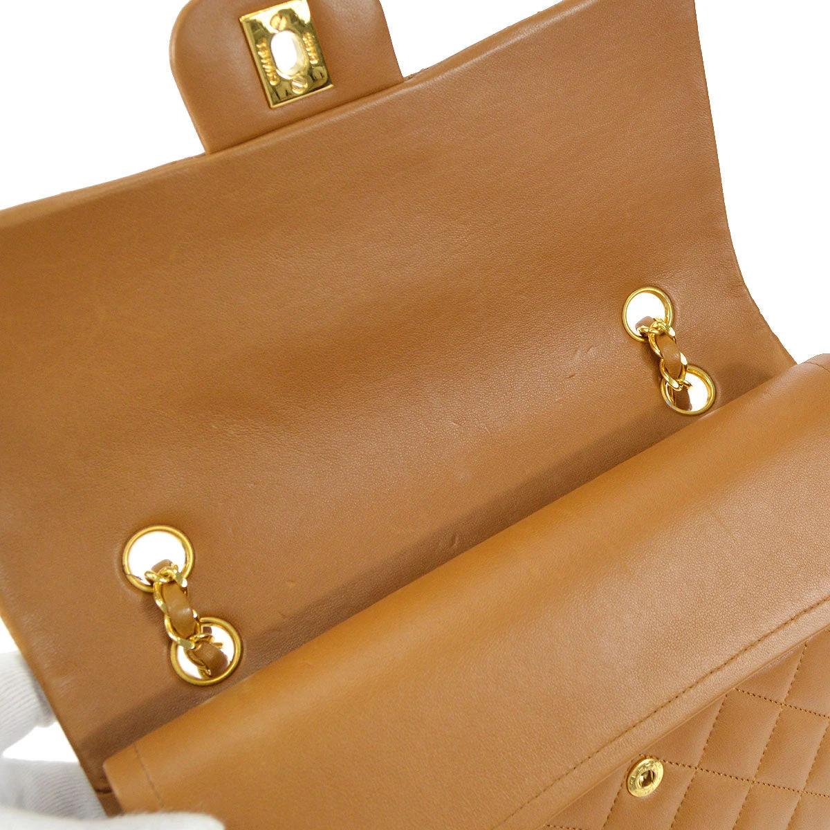 AMORE Vintage CHANEL 1989-1991 Tall Classic Double Flap Medium Camel Lambskin 27232 9 AMORE Vintage CHANEL 1989-1991 Tall Classic Double Flap Medium Camel Lambskin 27232 - Image 7