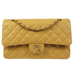 AMORE Vintage CHANEL Classic Double Flap Medium Shoulder Bag Beige Caviar 18728