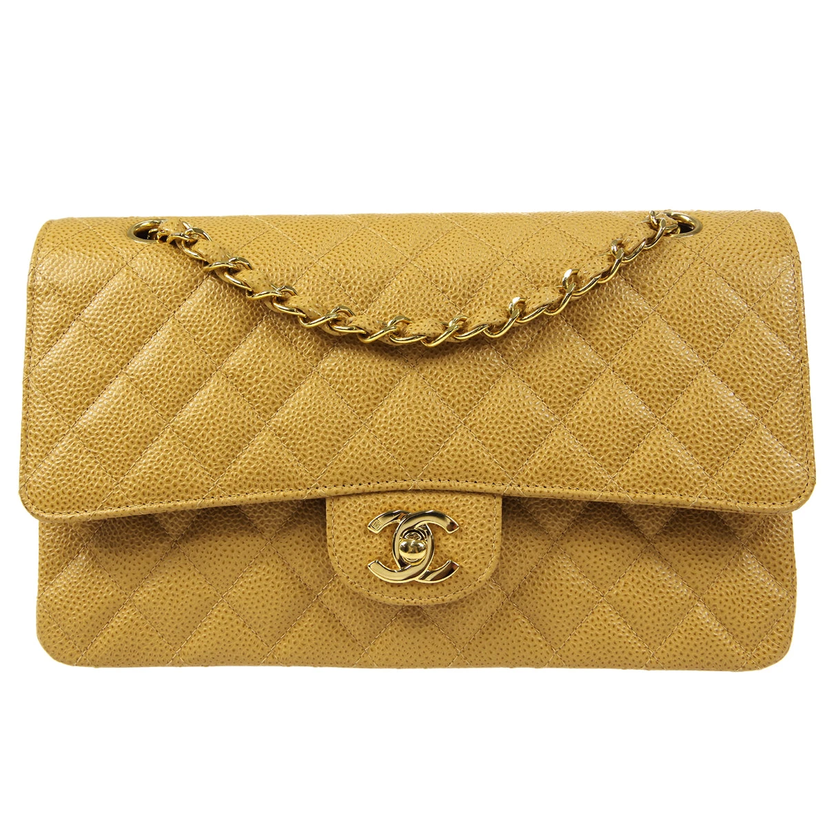 AMORE Vintage CHANEL Classic Double Flap Medium Shoulder Bag Beige Caviar 18728 3 AMORE Vintage CHANEL Classic Double Flap Medium Shoulder Bag Beige Caviar 18728