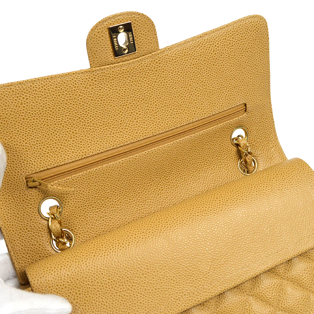 AMORE Vintage CHANEL Classic Double Flap Medium Shoulder Bag Beige Caviar 18728 8 AMORE Vintage CHANEL Classic Double Flap Medium Shoulder Bag Beige Caviar 18728 - Image 6