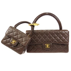 AMORE Vintage CHANEL Classic Single Flap 2 In 1 Handbag Set Brown Lambskin 24809