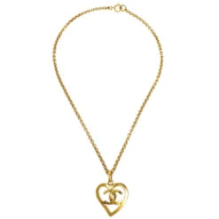 AMORE Vintage CHANEL Heart Gold Chain Pendant Necklace 95P 58044
