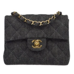 AMORE Vintage CHANEL 1997-1999 Classic Flap Mini Square 17 Black Denim 77473