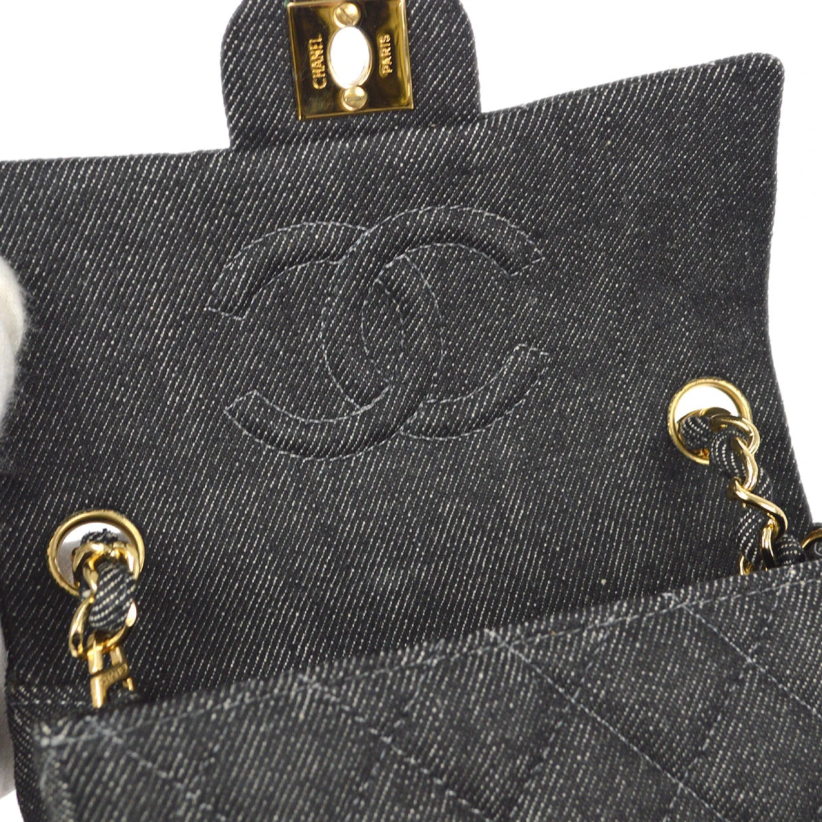 AMORE Vintage CHANEL 1997-1999 Classic Flap Mini Square 17 Black Denim 77473 9 AMORE Vintage CHANEL 1997-1999 Classic Flap Mini Square 17 Black Denim 77473 - Image 7