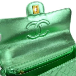 AMORE Vintage CHANEL 1994 Classic Flap Handbag Medium Metallic Green Lambskin 66857 -Best Jewelry Store 20230522 66857 07