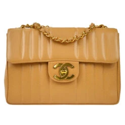 AMORE Vintage CHANEL 1991-1994 Big CC Vertical Stitch Classic Flap Jumbo Beige Caviar 87063