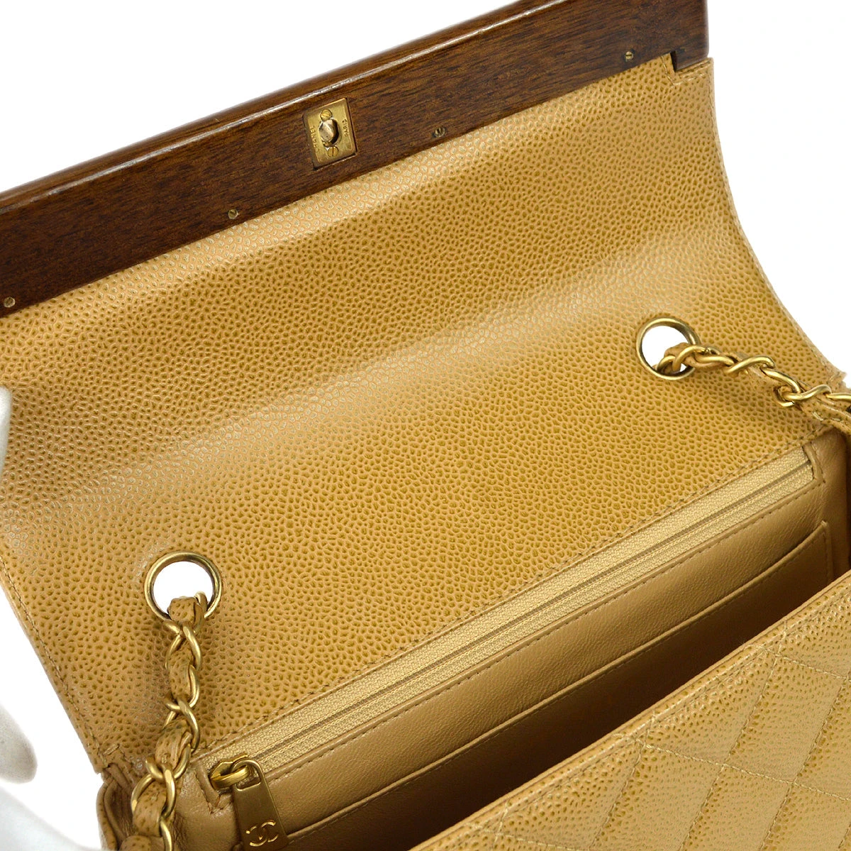 AMORE Vintage CHANEL * 2003-2004 Wood Detailed Strait Flap Small Beige Caviar 97686 8 AMORE Vintage CHANEL * 2003-2004 Wood Detailed Strait Flap Small Beige Caviar 97686 - Image 6