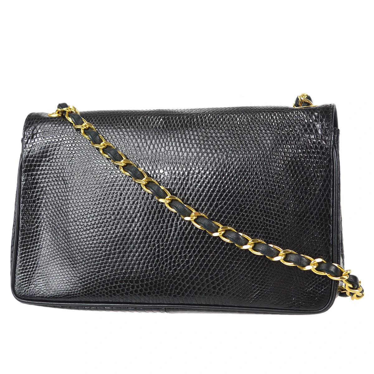 AMORE Vintage CHANEL * Straight Flap Chain Shoulder Bag Black Lizard 98558 4 AMORE Vintage CHANEL * Straight Flap Chain Shoulder Bag Black Lizard 98558 - Image 2