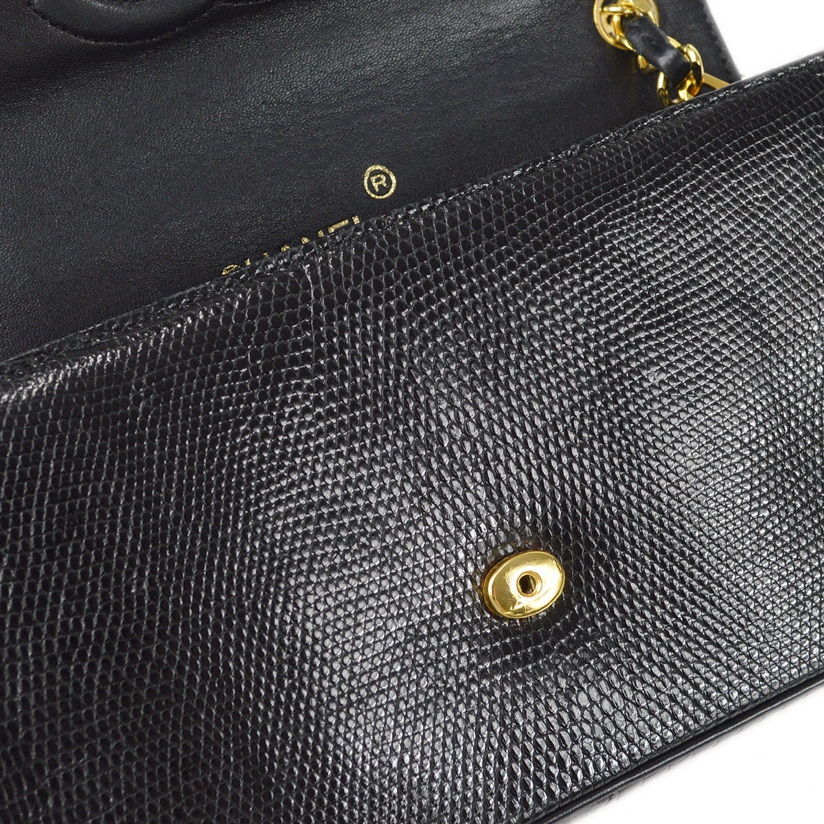 AMORE Vintage CHANEL * Straight Flap Chain Shoulder Bag Black Lizard 98558 7 AMORE Vintage CHANEL * Straight Flap Chain Shoulder Bag Black Lizard 98558 - Image 5
