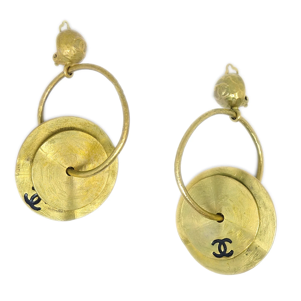 AMORE Vintage CHANEL Dangle Hoop Earrings Clip-On Gold 94A 68500 7 AMORE Vintage CHANEL Dangle Hoop Earrings Clip-On Gold 94A 68500 - Image 5