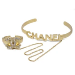 AMORE Vintage CHANEL Bangle Chain Ring Rhinestone #6 Gold 01C 170745