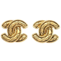 AMORE Vintage CHANEL Quilted CC Earrings Clip-On Large 2459 19155