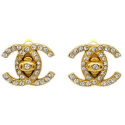 AMORE Vintage CHANEL Rhinestone Turnlock Earrings Clip-On Small 96A 29409