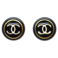 AMORE Vintage CHANEL Button Earrings Black 97P 130868