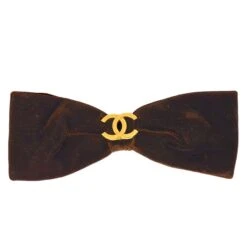 AMORE Vintage CHANEL Brown Velvet Bow Hair Barrette 141231