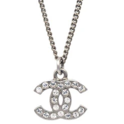 AMORE Vintage CHANEL 2010 Crystal & Silver CC Necklace 120096