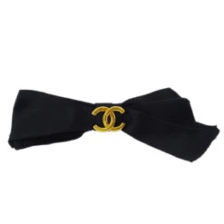 AMORE Vintage CHANEL Bow Hair Barrette Black Satin 130861