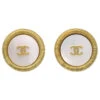 AMORE Vintage CHANEL Button Earrings Clip-On Gold Shell 94P 110780